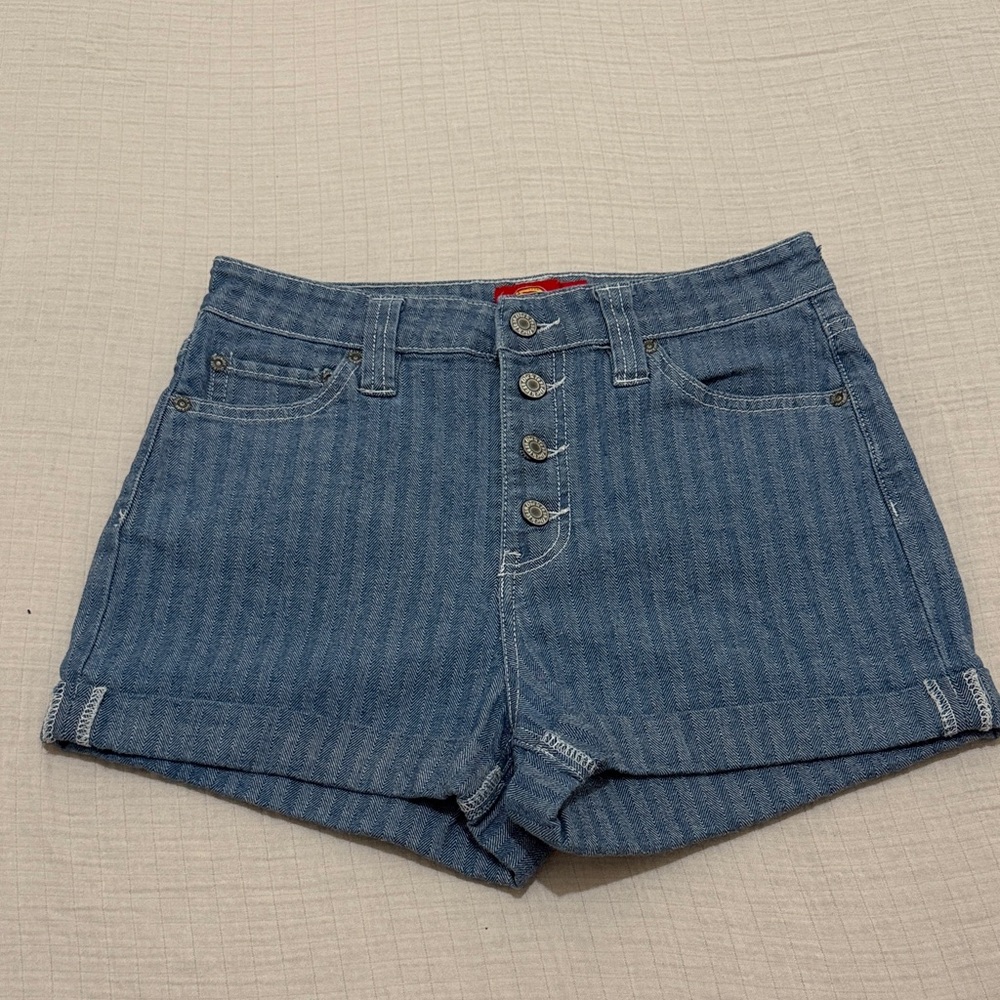 Dickies Striped Button Fly Jean Shorts | Size 5/27 | Railroad Stripe | NWOT